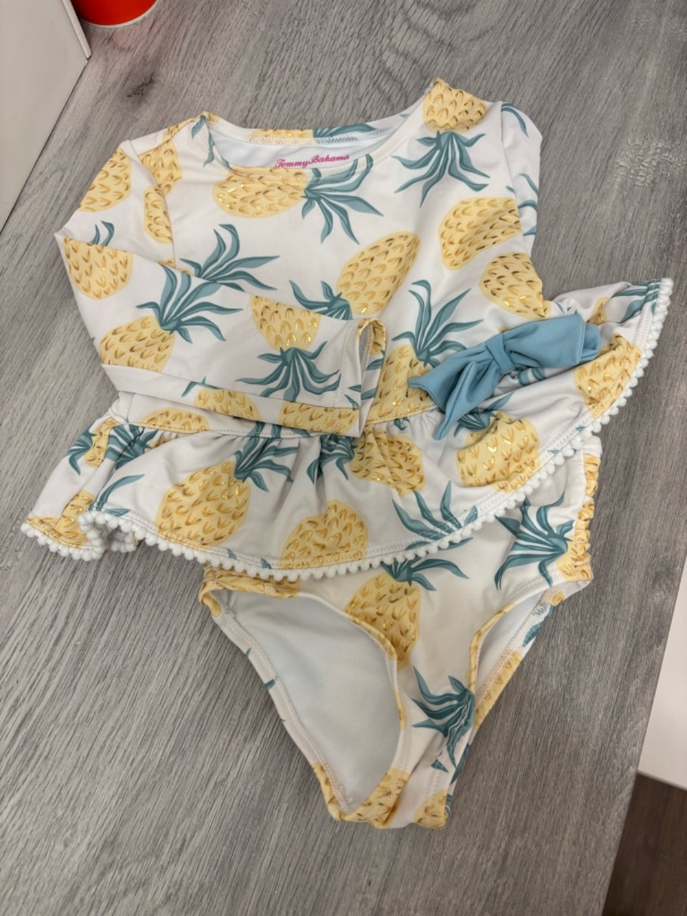 Tommy Bahama Girls Pineapple Print Two-Piece Swim Set in Yellow and Teal
